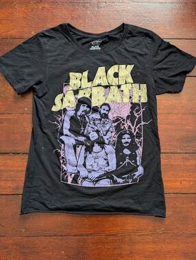 Black Sabbath Graphic Tee - Black with Yellow & Lavender Print